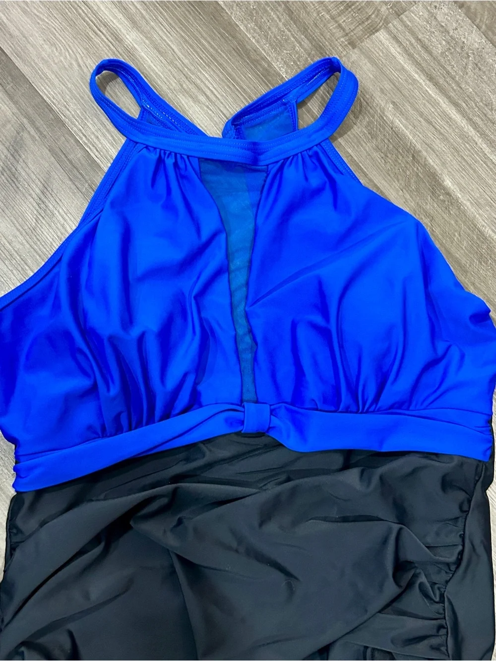Tempt Me Royal Blue & Black High Neck Mesh One-Piece Swimsuit, XL